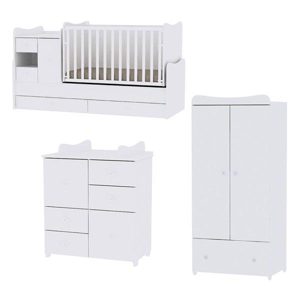 Lorelli MiniMax kombi ágy 72x190 + Cupboard pelenkázó komód + Exclusive
szekrény - White