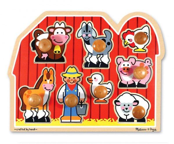 Melissa & Doug Fa készségfejlestő játék, Puzzle fogantyúval Farm