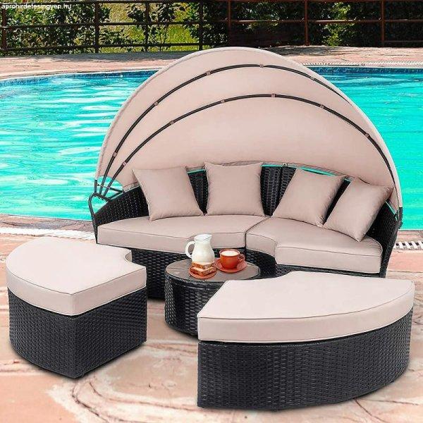 Polyrattan luxus napozó ülőgarnitúra rattan kerti sziget heverő 184 x 141
cm fekete