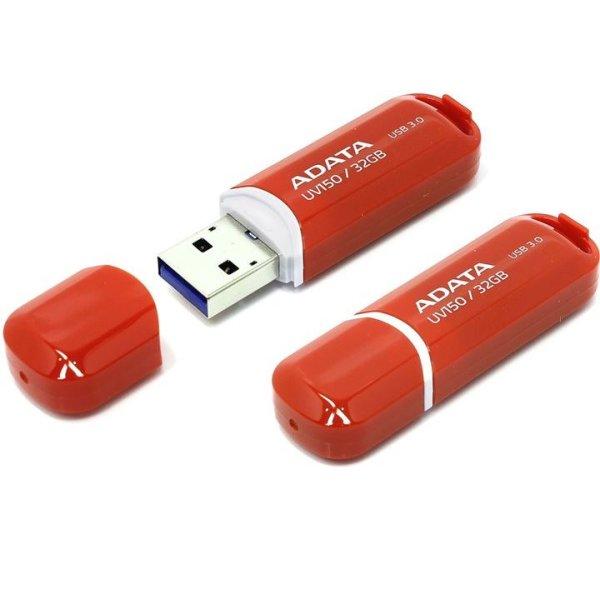 USB kľuč A-DATA UV150, 32 GB, USB 3.0, rýchlosť čítania a zápisu až 90
MB/s, červený