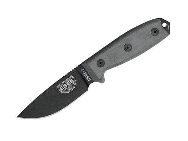 ESEE 3 P-MB-B 1095 Black Linen Micarta, Black Sheath, MOLLE Back