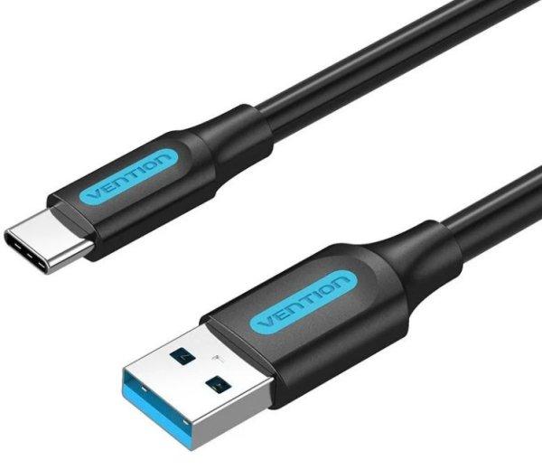 Vention USB-A 3.0/M -> USB-C/M kábel, (PVC,fekete), 1m, kábel