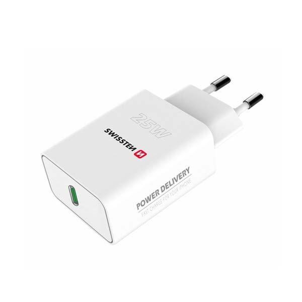 Hálózati adapter Swissten iPhone és Samsung számára PD, 25W, fehér