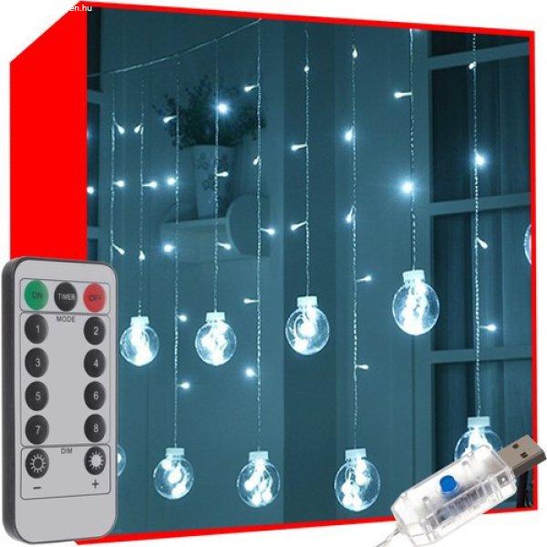 Gömb LED fényfüggöny (108LED, USB, hideg fehér)