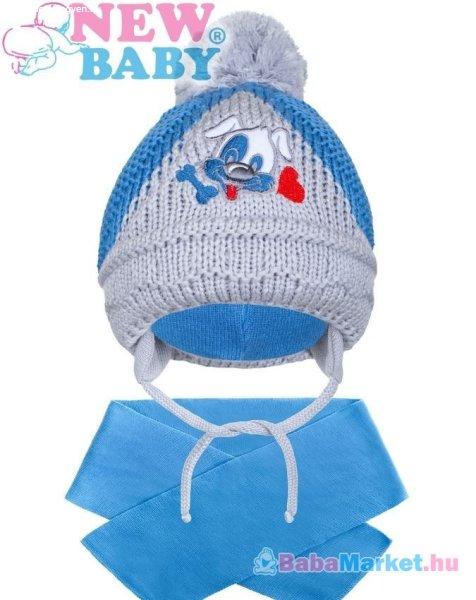 Téli gyerek sapka sállal New Baby kutyus sötét kék