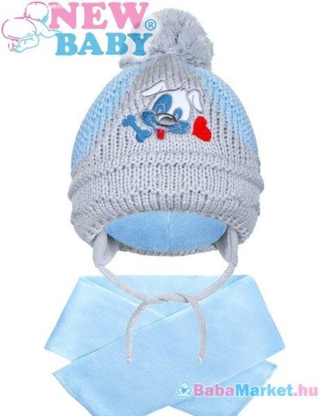 Téli gyerek sapka sállal New Baby kutyus világos kék