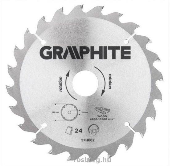 GRAPHITE körfűrészlap 185x30 x 3,2/2,2 Z24 57H662 (3 db szűkítőgyűrűvel
20, 25.4, 16-ra)