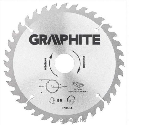 GRAPHITE körfűrészlap 185x30 x 3,2/2,2 Z36 57H664 (3 db szűkítőgyűrűvel
20, 25.4, 16-ra)