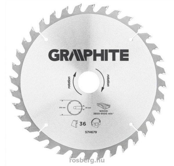 GRAPHITE körfűrészlap 216x30 x 3,2/2,2 Z36 57H679 (3 db szűkítőgyűrűvel
20, 25.4, 16-ra)