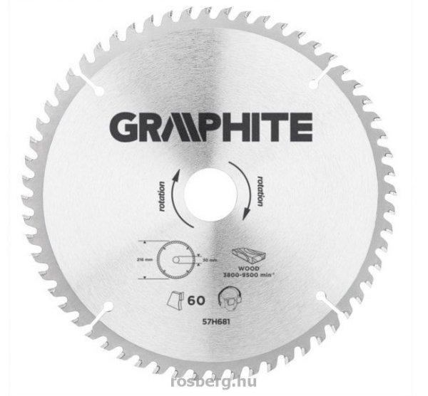 GRAPHITE körfűrészlap 216x30 x 3,2/2,2 Z60 57H681 (3 db szűkítőgyűrűvel
20, 25.4, 16-ra)