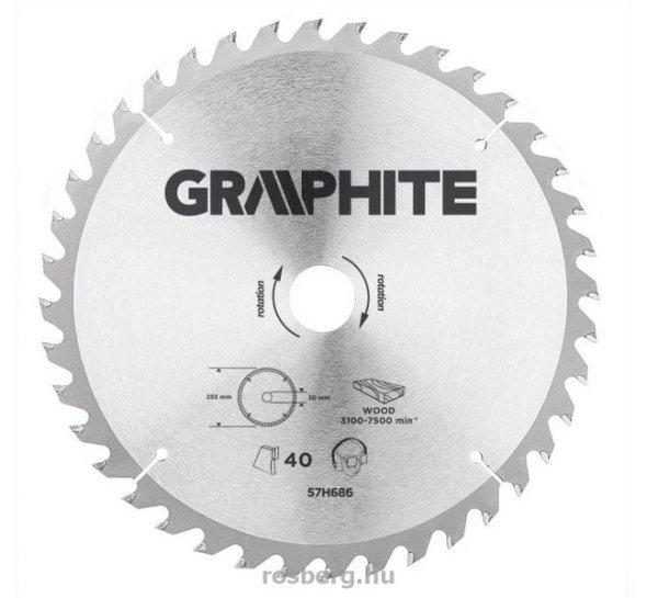 GRAPHITE körfűrészlap 255x30 x 3,2/2,2 Z40 57H686 (3 db szűkítőgyűrűvel
20, 25.4, 16-ra)