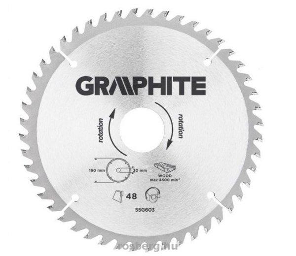 GRAPHITE körfűrészlap 160x30 2,8/2 Z48 keményf. 55H603 (3 db
szűkítőgyűrűvel 20, 25.4, 16-ra)