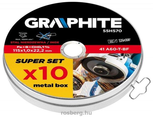 GRAPHITE vágókorong készlet 55h570 115x 1.0 x 22.2 mm, 41 a60-t-bf, inox, 10
db