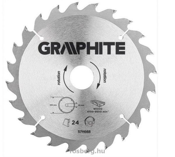 GRAPHITE körfűrészlap 190x30 x 3,2/2,2 Z24 57H668 (3 db szűkítőgyűrűvel
20, 25.4, 16-ra)