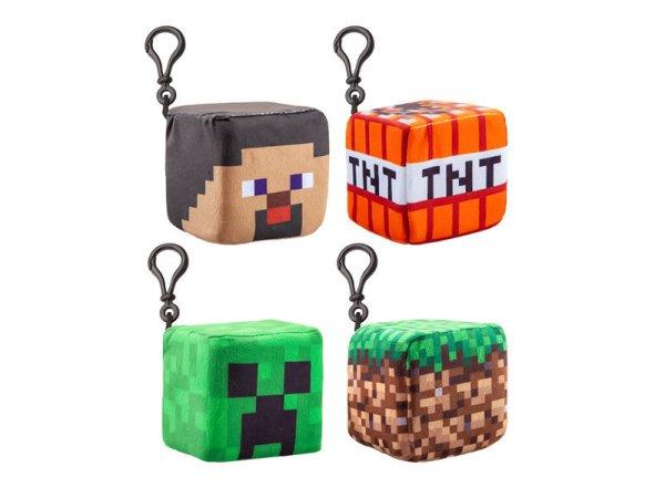 Minecraft plüss kocka kulcstartó 8 cm figurával, 4 féle