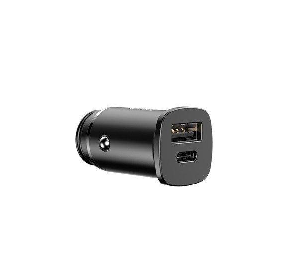 Baseus Square autós szivargyújtó gyorstöltő, Type-C + USB, 30W, fekete