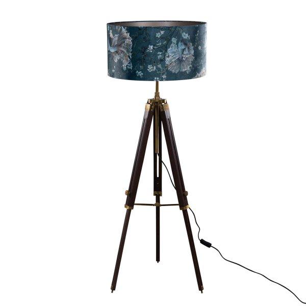 Vloerlamp messing tripod met velours kap vis dessin 50cm - Cortin