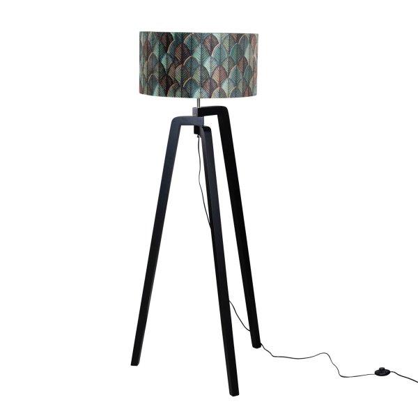 Vloerlamp zwart met velours lampenkap blad dessin 50cm - Puros