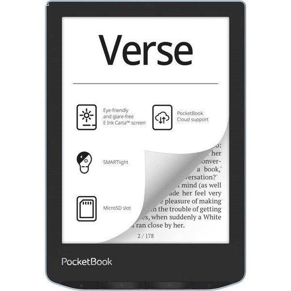 POCKETBOOK e-Reader - PB629 VERSE Bright Blue (6"E Ink Carta, Cpu:
1GHz,512MB,8GB,1500mAh, wifi,mSD, kép megvilágítás)