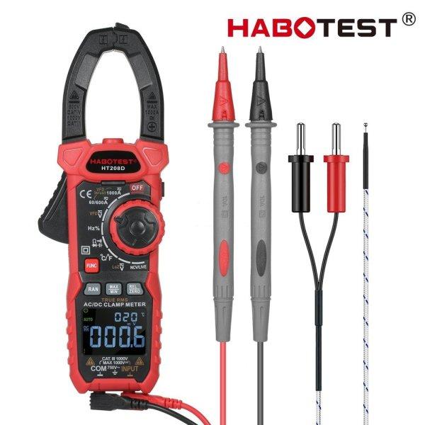 Habotest HT208D - digitális lakatfogós multiméter: AC/DC áram, AC/DC
feszültség, 1000 V, True-RMS, VFD, NCV, kapacitás, indítóáram, LoZ stb.