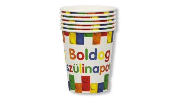 Színes legós Boldog szülinapot feliratos papírpohár 250 ml 6 db