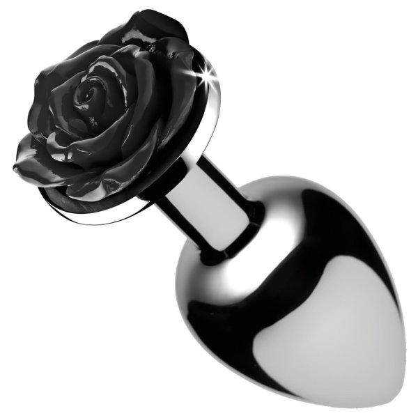 Booty Sparks Black Rose - 79g-os alumínium anál plug (ezüst-fekete)