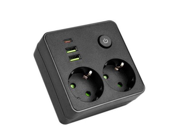 MasterLED Modi fekete színű 2-es hosszabító kapcsolóval  2 x USB-A  1x
USB-C