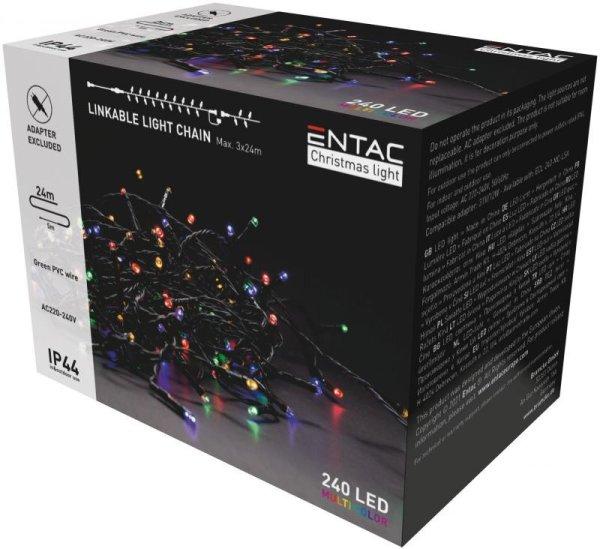 Entac karácsonyi 24m sorolható fényfüzér IP44 240LED színes adapter
nélkül