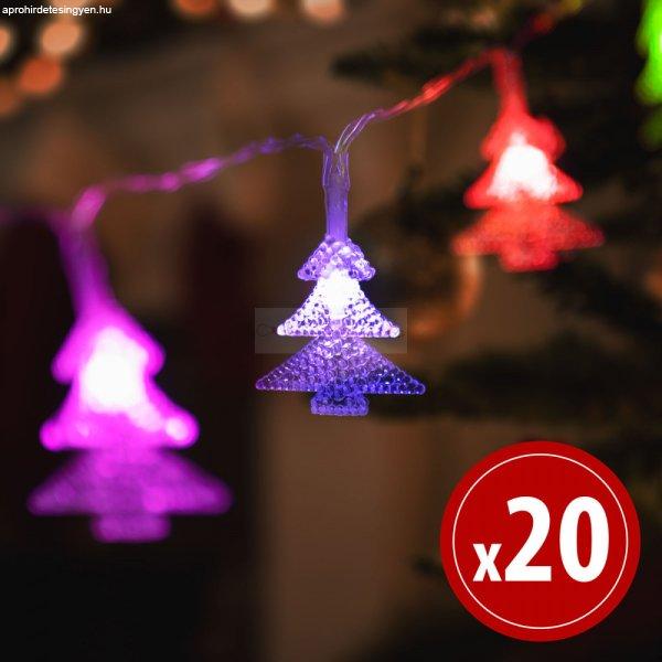 LED fényfüzér - színes fenyőfa - 20 LED - 2,3 méter - 3 x AA