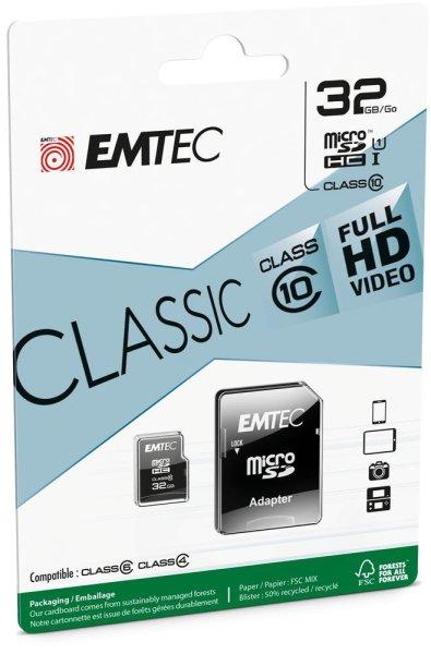 Emtec 32GB microSDHC Classic Class 10 U1 + adapterrel