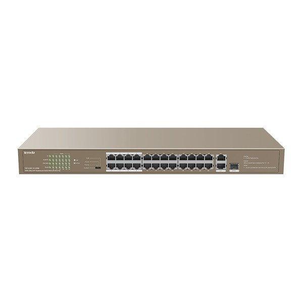 Tenda Switch PoE - TEF1126P-24-250W V2.0 (24x100Mbps; 2x1Gpbs; 1xSFP Combo; 24
af/at PoE+ port; 250W)