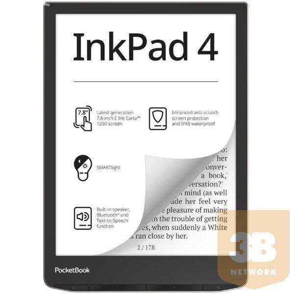 POCKETBOOK e-Reader PB743G INKPad4 Ezüst (7,8" E-Ink,háttérvilágítás,
2x1GHz,32GB,2000mAh,wifi, BT, mSD)