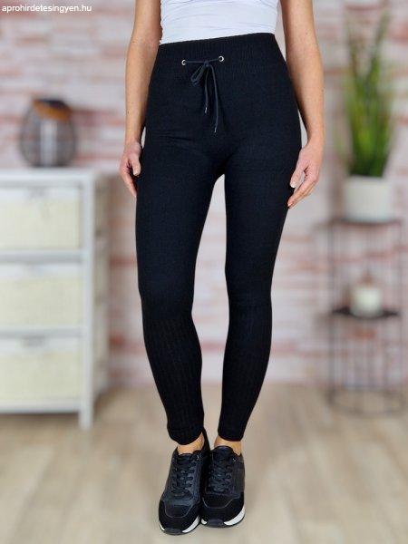 Bélelt, bordázott anyagú, sötétbarna leggings S-M-L