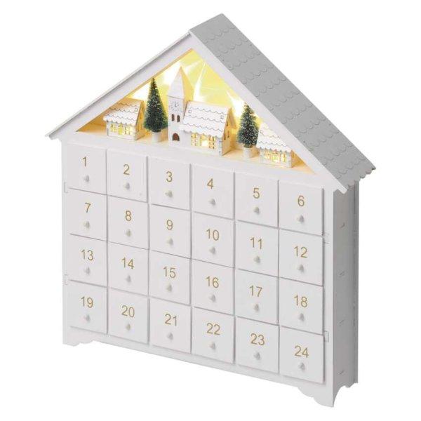 EMOS DCWW02, LED adventi naptár, fa, 35x33 cm, 2x AA, beltéri, meleg fehér,
időzítő