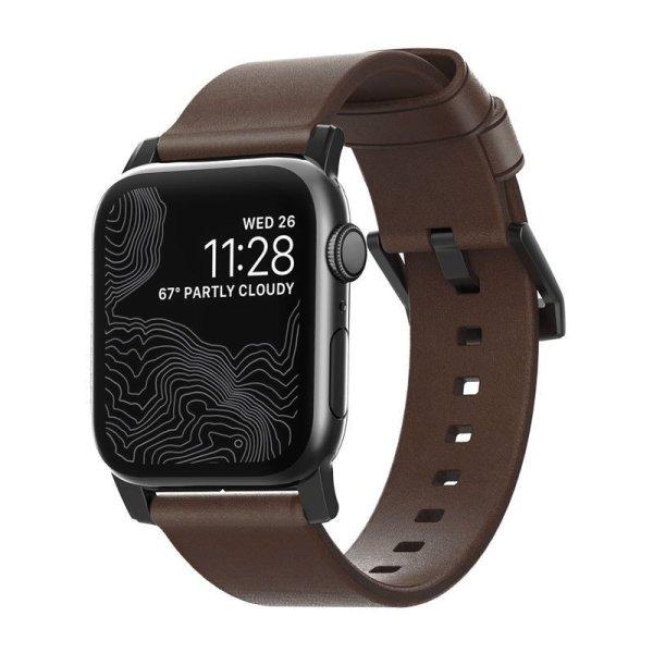 Nomad Leather Strap Brown, black - Apple Watch Ultra (49mm) 8/7 (45mm)/6/SE/5/4
(44mm)/3/2/1 (42mm)