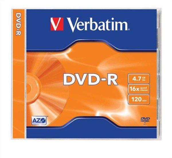 Verbatim DVD-R 4,7Gb 16x Normál tok 1db/csomag (1-es címke)