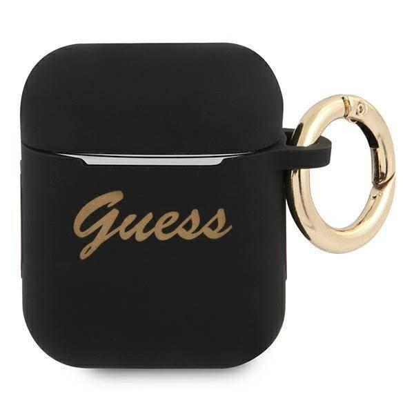 Guess GUA2SSSK AirPods 1/2 tok fekete szilikon Vintage Script