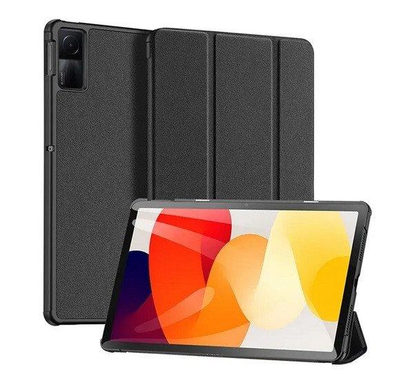 DUX DUCIS DOMO tok álló, bőr hatású (aktív, oldalra nyíló, TRIFOLD,
asztali tartó, textil minta) FEKETE Xiaomi Redmi Pad SE