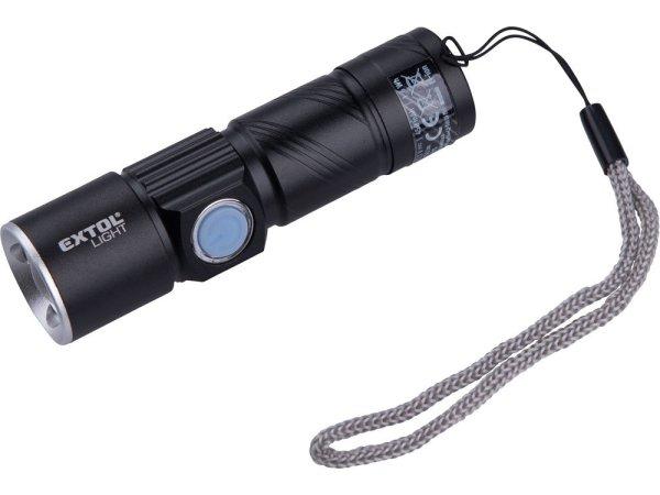 EXTOL LIGHT LED lámpa, 3 W, XPE LED; 150 Lm, ALU ház, zoom, újratölthető
Li-ion akkus, 450 mAh