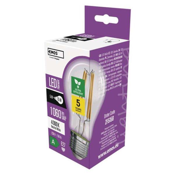 EMOS ZF5158, LED izzó Filament A60 / E27 / 5 W (75 W) / 1 060 lm / természetes
fehér