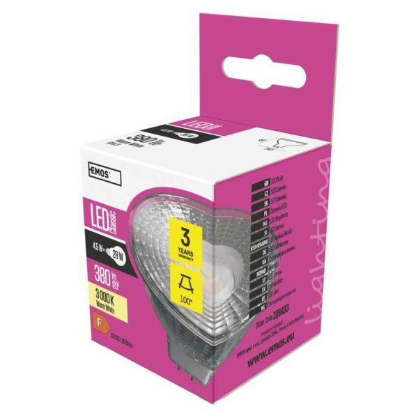 EMOS ZQ8433, LED izzó Classic MR16 / GU5,3 / 4,5 W (28 W) / 380 lm / meleg
fehér