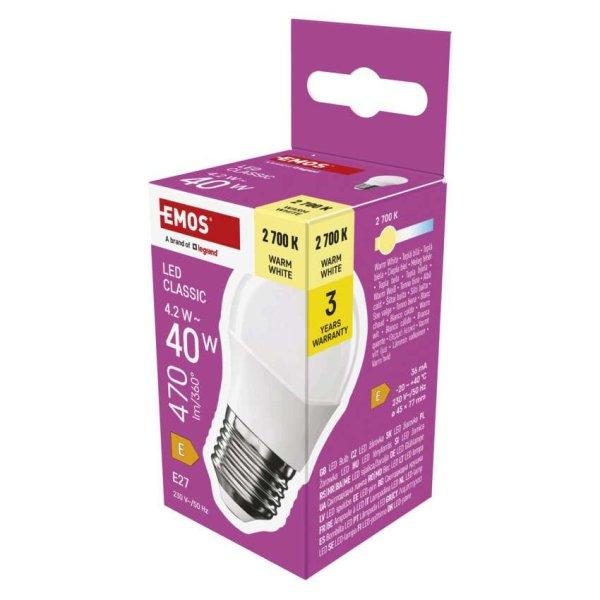 EMOS ZQ6E21, LED izzó Classic Mini Globe / E27 / 4,2 W (40 W) / 470 lm / Meleg
fehér