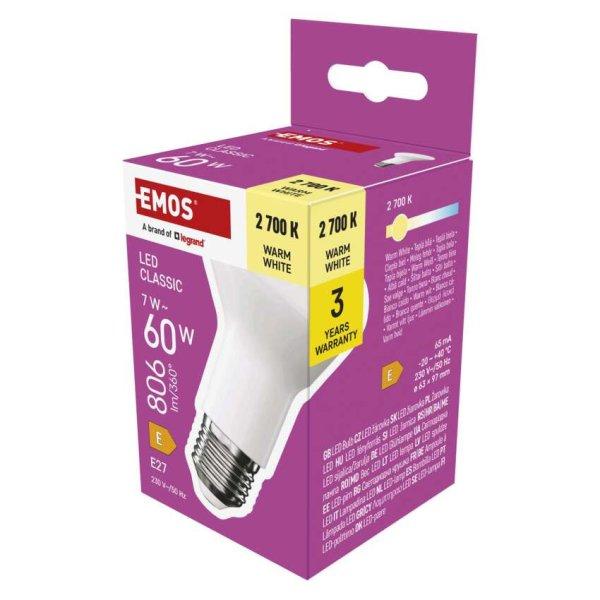 EMOS ZQ7E41, LED izzó Classic R63 / E27 / 7 W (60 W) / 806 lm / Meleg fehér