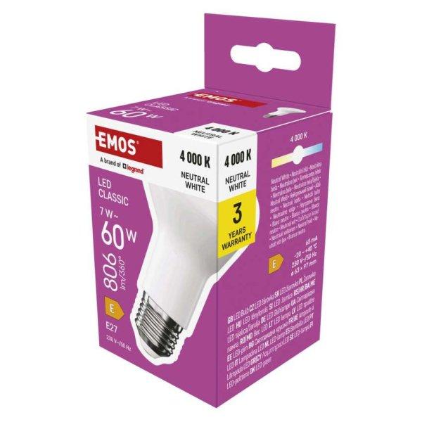 EMOS ZQ7E43, LED izzó Classic R63 / E27 / 7 W (60 W) / 806 lm / Természetes
fehér