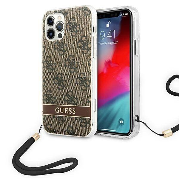 Guess GUOHCP12MH4STW iPhone 12/12 Pro barna 4G Print Strap keménytok