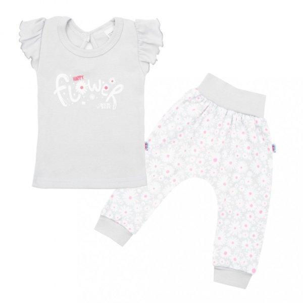 2-részes pamut együttes New Baby Happy Flower szürke - 92 (18-24 h)
