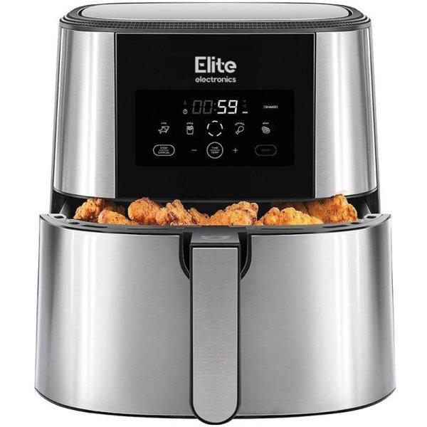 Elite® 8 L-es Air Fryer + receptkönyv, 1800W olaj nélküli forró levegős
fritőz digitális kijelzővel, elegáns rozsdamentes acél burkolattal