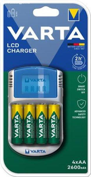 Elemtöltő, AA ceruza/AAA mikro, 4x2600 mAh AA, LCD kijelző, 12V USB, VARTA