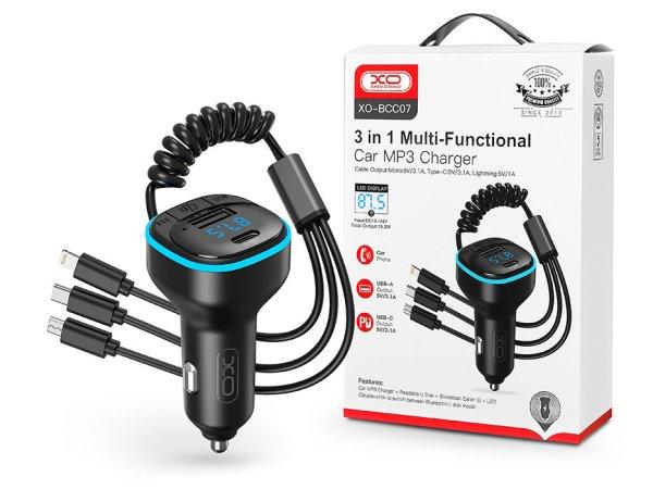 XO Bluetooth FM-transmitter / szivargyújtó töltő - USB + Type-C +
MP3/FLAC/APE +Pendrive/TF-kártyaolvasó - XO BCC07 3in1 Car Charger - fekete