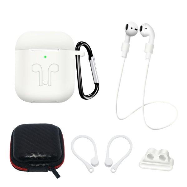 SILICONE Case Set AirPods 2 / AirPods 1 + tok / fülhorog / nyakpánt /
óraszíj tartó / karabiner | Fehér